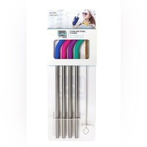 NWT Wellness Stainless Steel Straws+Tips Cleaning Brush 9 Piece